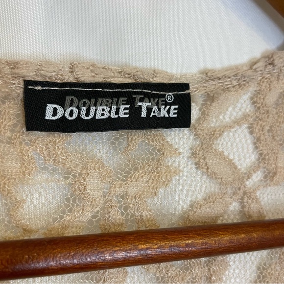 DOUBLE TAKE Women’s Tan Nude Lacy Sheer Kimono Cardigan Robe One Size - Picture 5 of 13